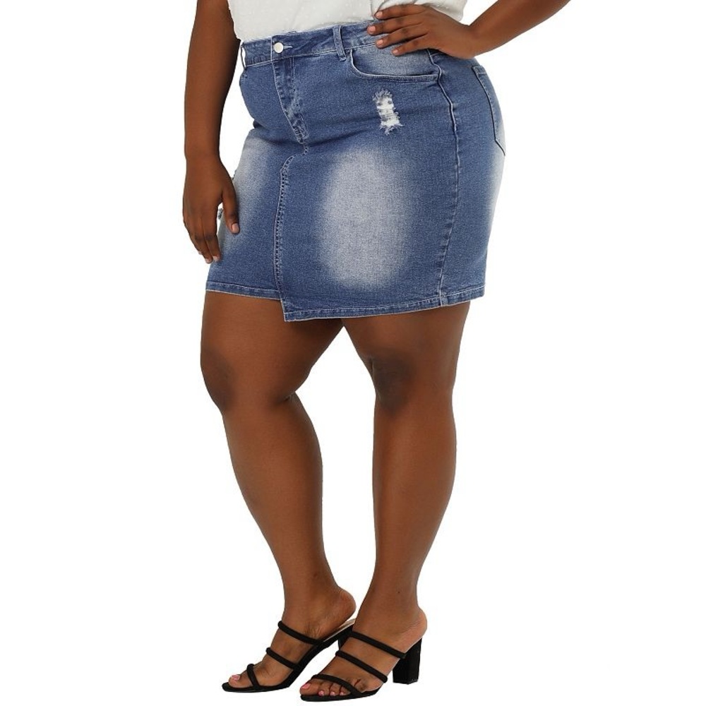 New Agnes Orinda Women’s Distressed Irregular Hem Straight Denim Mini Skirt 2X